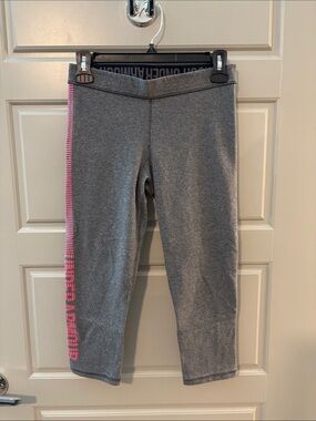 Under Armour Gray Capri Leggings with Pink Side Stripe